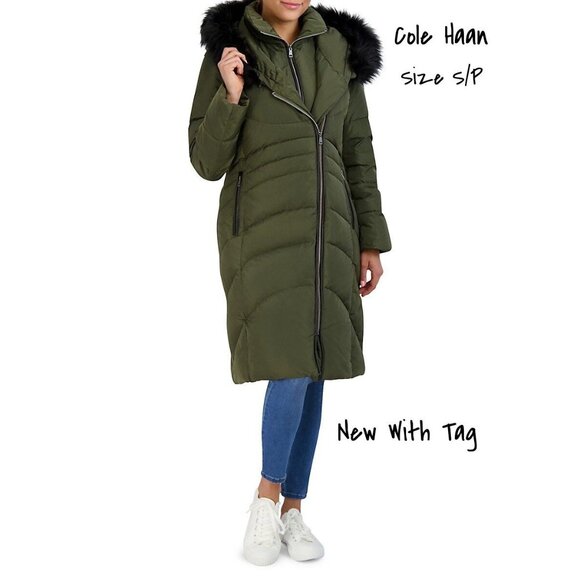 Cole Haan Down Coat Hood Green Size Small S/P New With Tag - Picture 1 of 4